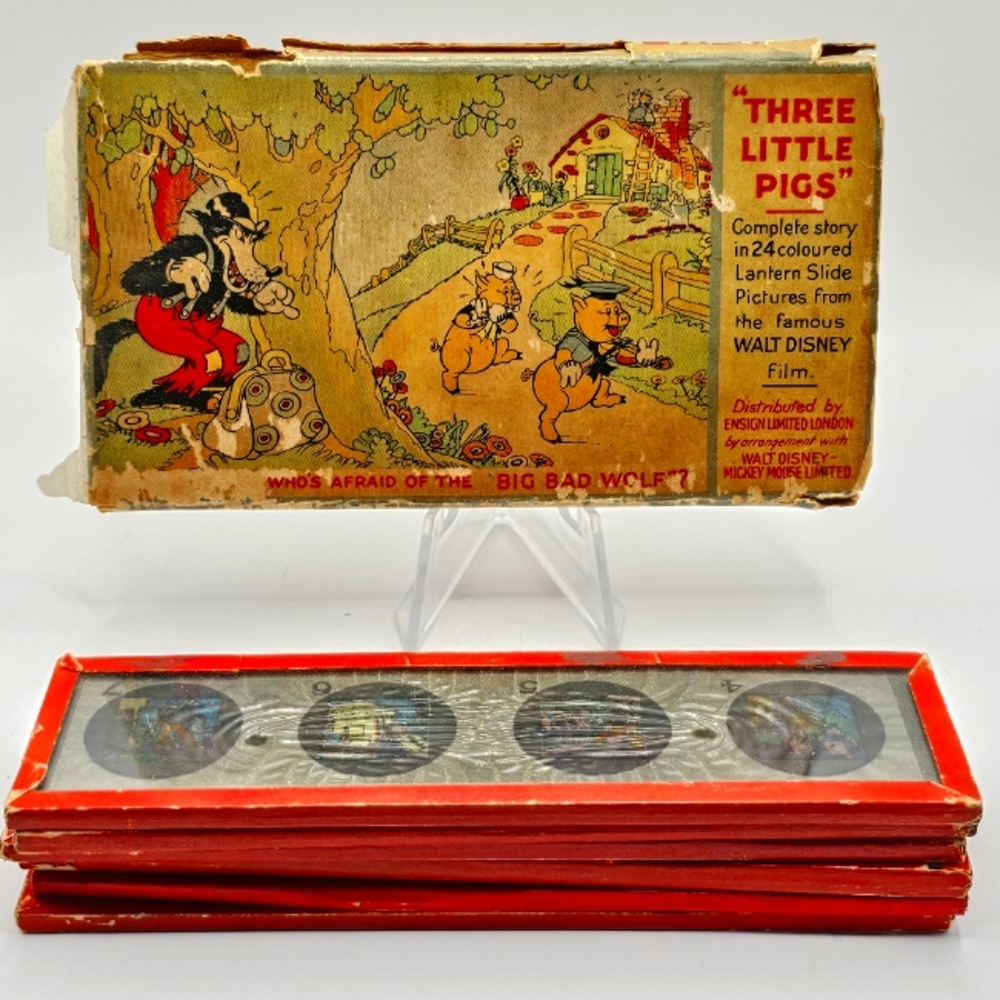 1930's Ensign Disney 3 Little Pigs & The Big Bad Wolf Glass Latern Slides